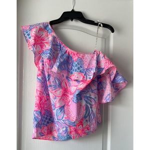 New With Tags - Lilly Pulitzer top One sleeve hangs off the shoulder. Size Large